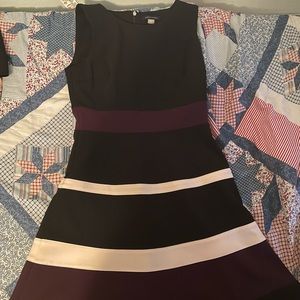 Tommy Hilfiger dress, below the knees with purple and white stripes, brand new